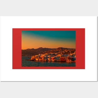 Greece. Mykonos. Little Venice at sunset. Posters and Art